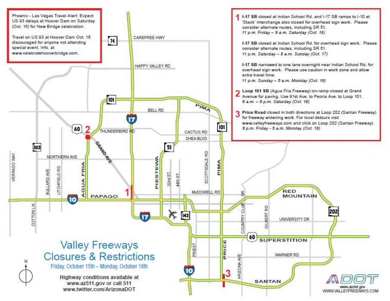 Weekend Closures & Restrictions on Valley Freeways, October 15 - 18, 2010