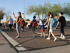 Students observe Walk to School Day 