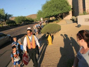 Students observe Walk to School Day 