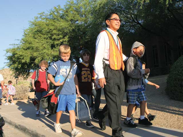 Students observe Walk to School Day 