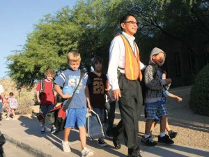 Students observe Walk to School Day 