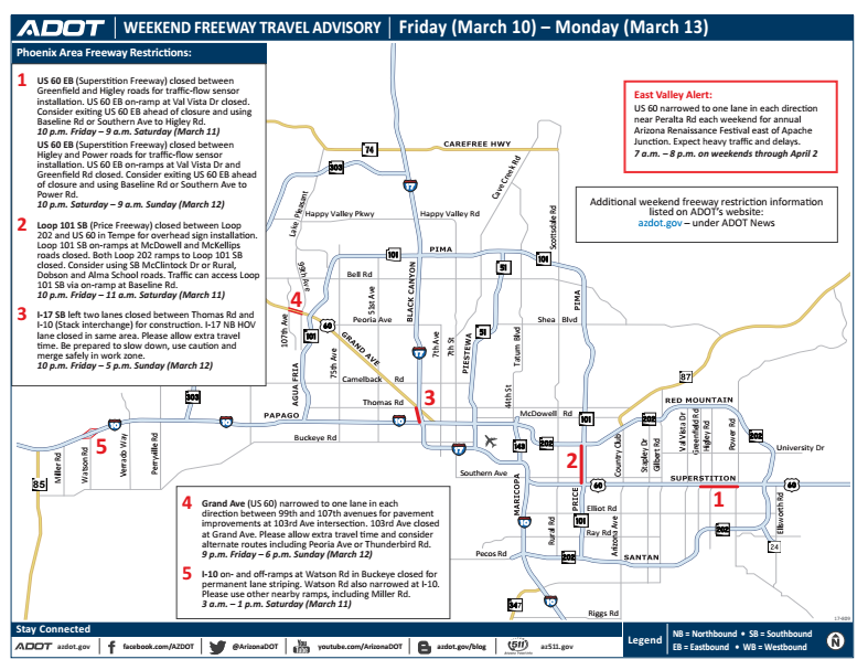 ADOT Weekend Freeway Travel Advisory (March 10-13) | Safe Driving ...