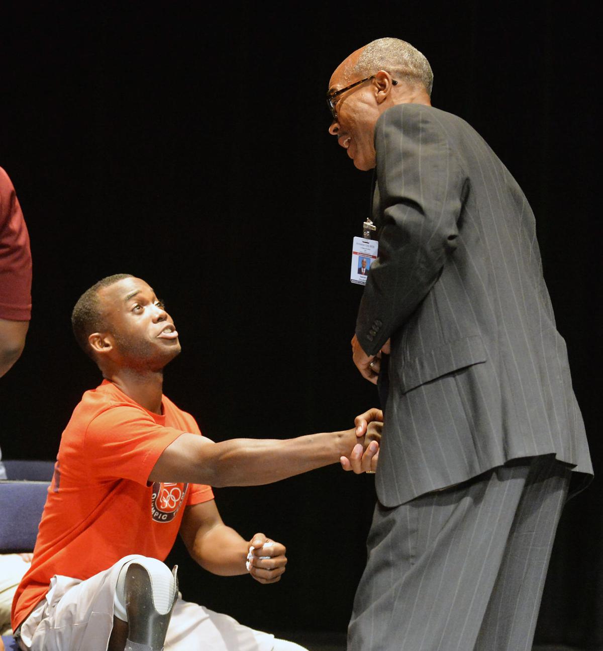 Paralympian Blake Leeper visits Anniston High School