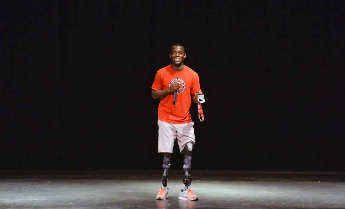 Paralympian Blake Leeper visits Anniston High School