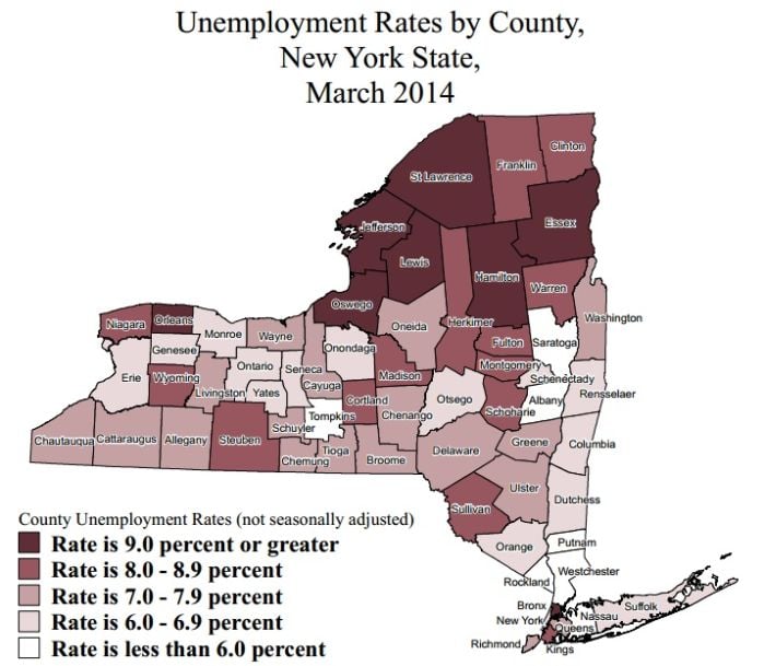 New York unemployment rates — March 2014 Where does your county rank?