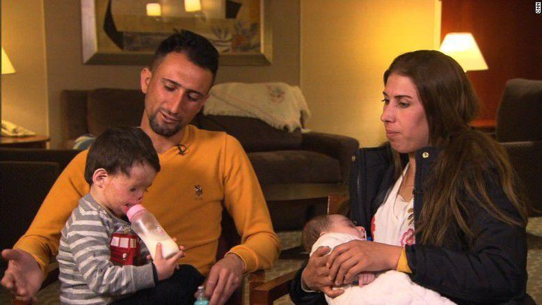 A tearful reunion for burned Yazidi toddler and his family
