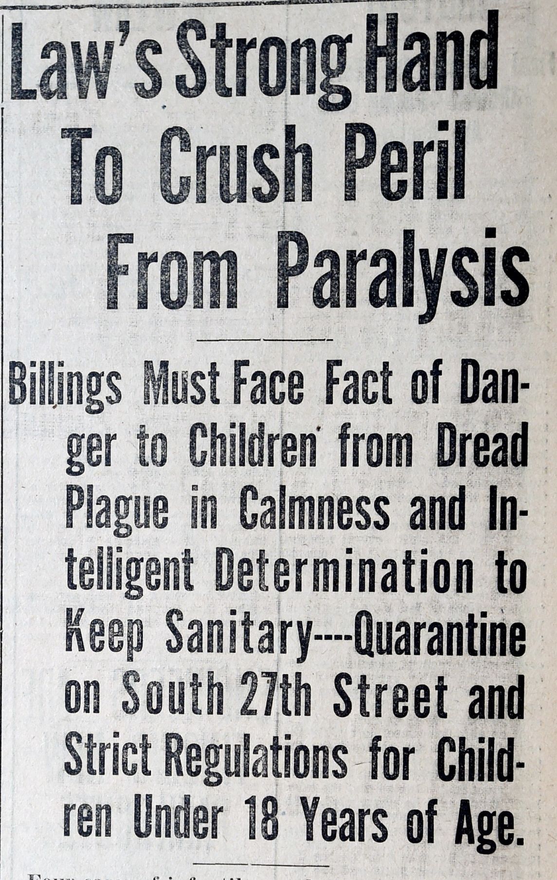 1916 polio outbreak hit Billings, surrounding area hardest | Health and