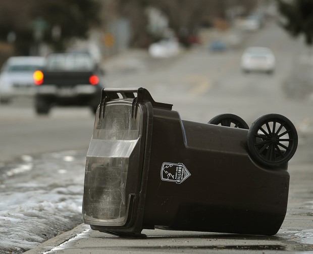 A garbage can was blown over