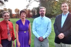 Ned Karger, chairman of the Roach Bauer Forestry Forum's Steering Committee, with Thursday's speakers, Mary Ann Fajvan, research forester with the U.S. Department of Agriculture Forest Service's Northern Research Station; Talbot Trotter, research ecologist with the Northern Research Station; and Bud Mayfield, research entomologist with the Southern Research Station.
