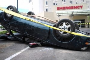 Wrecked car display warns of driving dangers 