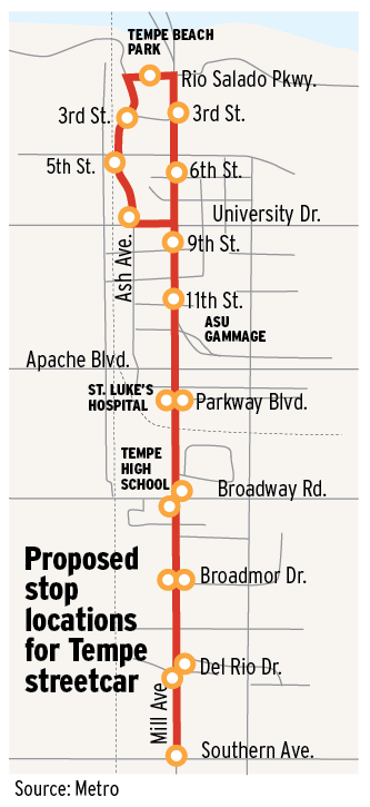 test4Proposed stop locations for Tempe streetcar