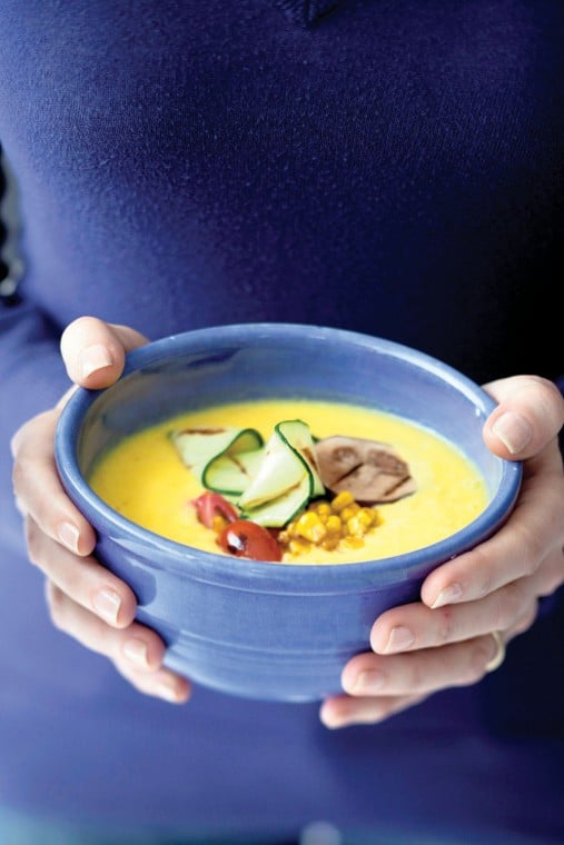 Corn soup with summer vegetables