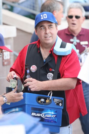 Beer vendor for a day. 