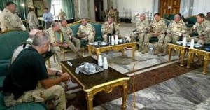 Commander briefs Bush from inside Saddam's palace 