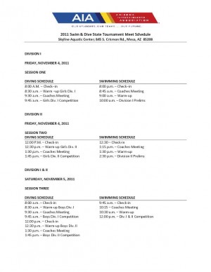 Swimming and Diving Schedule
