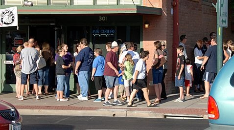 How long did line get at Joe’s Real BBQ? 