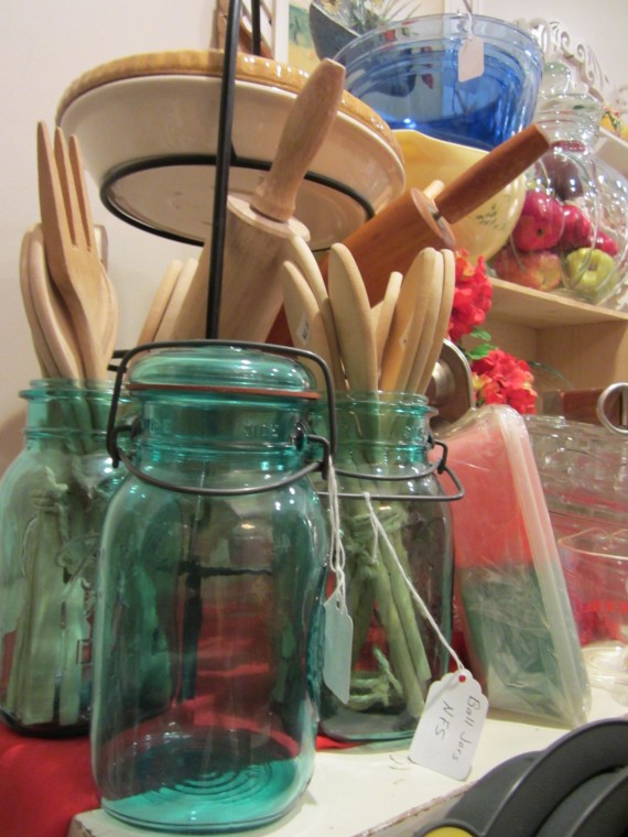 Ball jars, wood utensils and rolling pins-kitchen section