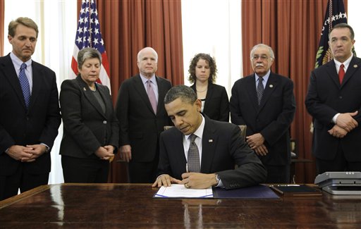 Barack Obama, Janet Napolitano, John McCain,  Jeff Flake, Ed Pastor,  Rep. Trent Franks