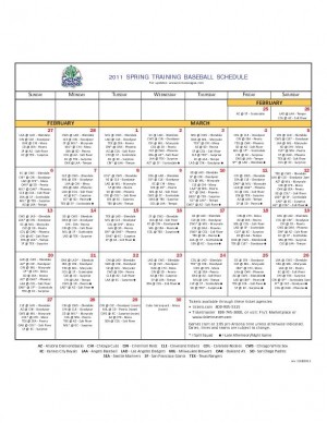 Cactus League 2011 schedule