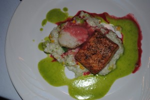 Salmon, scallop and risotto appetizer