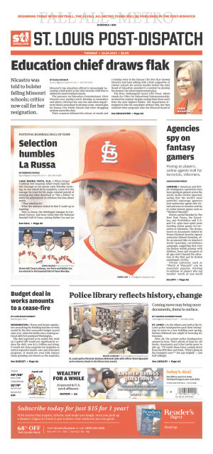 St. Louis Post-Dispatch named to Newseum&#39;s Top 10