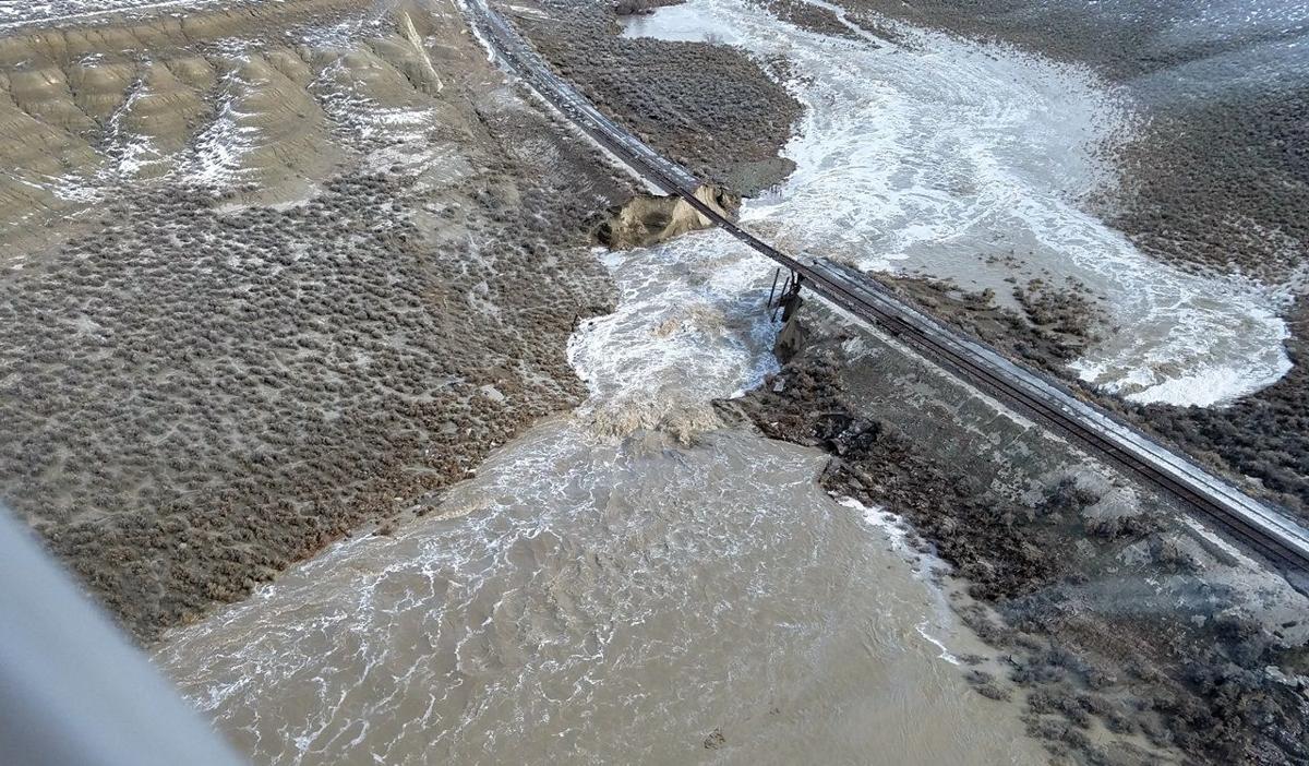 Railroad tracks damaged by flood