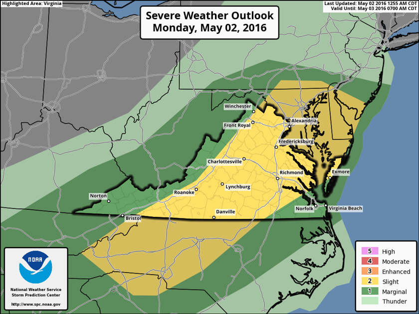 Severe weather is possible this afternoon across the Fredericksburg