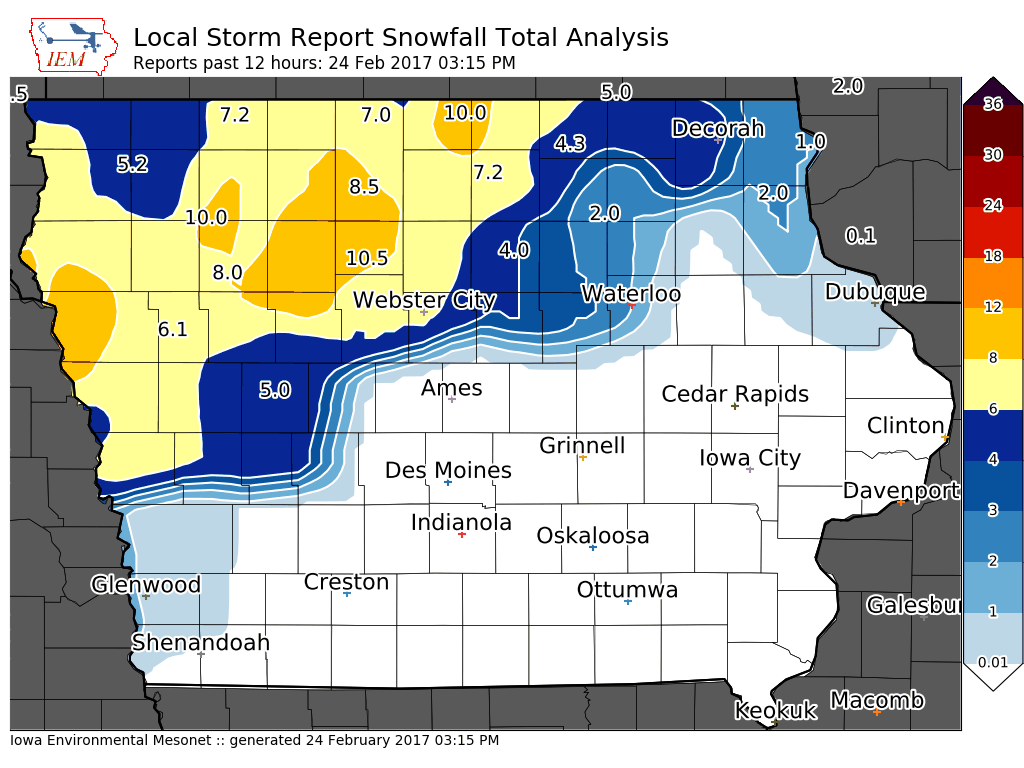 Weather Snow totals reach 10 inches in some North Iowa