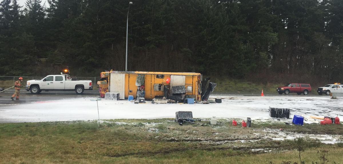 bus turned camper flips on highway 20 blocks traffic state auto christmas corner