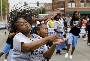 Drill teams strut their stuff through downtown before extravaganza