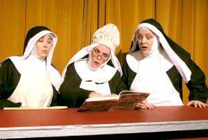 <p>From left, Sister Mary Amnesia (Yesenia McNett), Sister Mary
Regina (Joy Lindsey) and Sister Mary Hubert (Sara Brookes) star in
a scene from "Nunsense," now playing at Circle Arts Theatre in New
Braunfels.</p>
