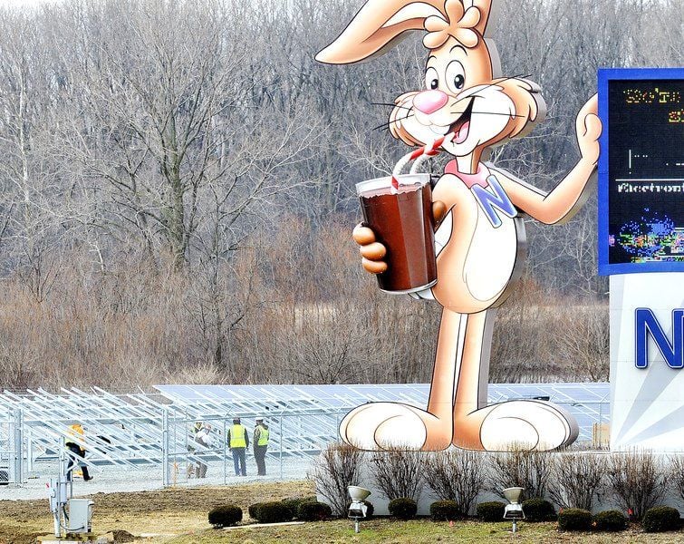 Nestlé\'s interstate on I-69 sign sun be | to by powered the Bunny IndianaDG going solar
