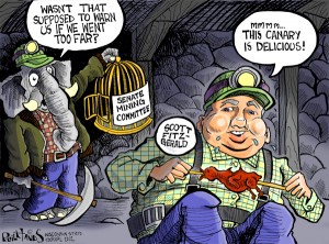 Hands Cartoon: Canary in the mine