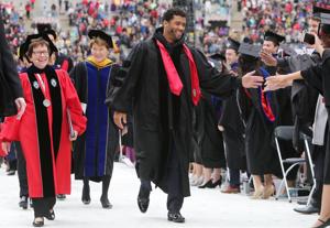Former Badgers quarterback Russell Wilson embellished some details in his commencement speech