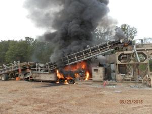 Fire damages portable asphalt plant