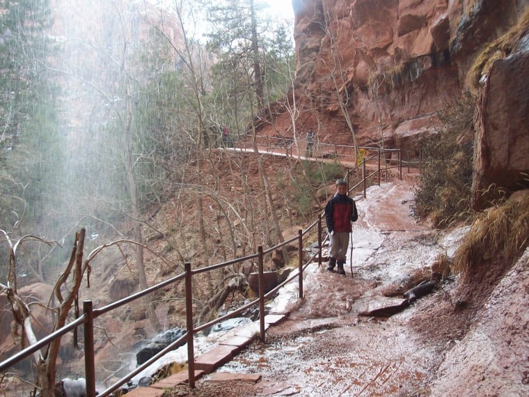 hiking thru waterfalls, Zion National Park, UT