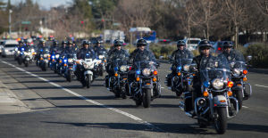 Fallen Galt Police Officer Kevin Tonn Laid To Rest : Dozens of motor officers lead a processional to the graveside service of Galt Police Officer Kevin Tonn on Monday, Jan. 21, 2013.
 - Photo by Dan Evans/News-Sentinel