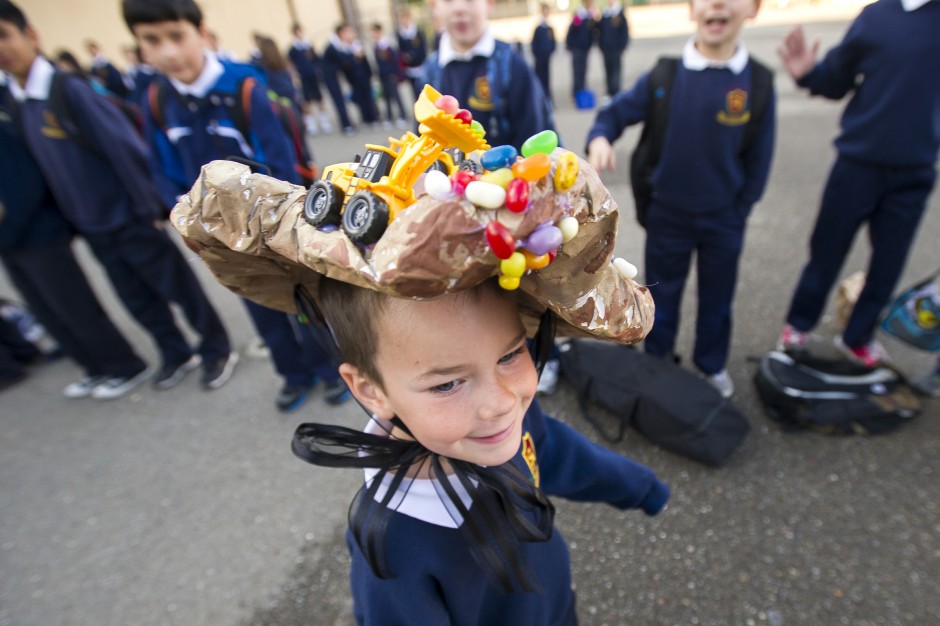 Molly Thurlow, 5, marches in St. Anne’s School parade founded by her grandmother
