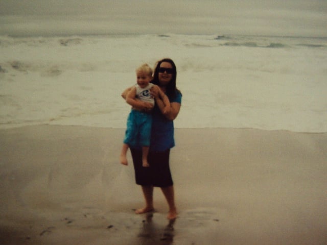 me and my son at half moon bay beach