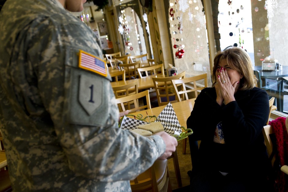 Tears flow as soldier, mom reunite