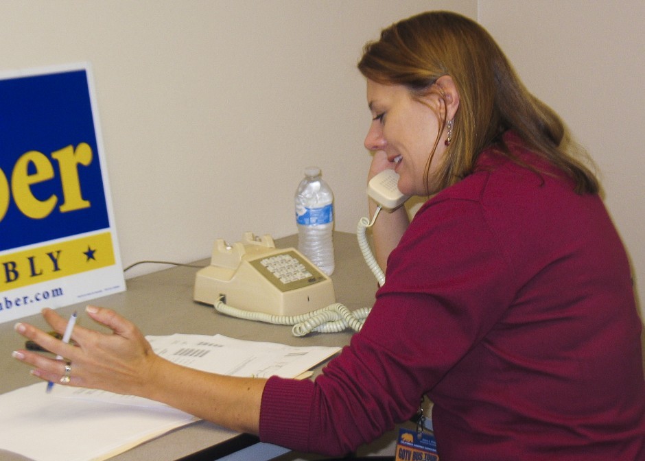 Assemblywoman Alyson Huber works the phones