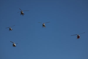 Fallen Galt Police Officer Kevin Tonn Laid To Rest : Helicopters fly over the East Lawn Mortuary in Sacramento during the graveside service for Galt Police Officer Kevin Tonn on Monday, Jan. 21, 2013.
 - Photo by Dan Evans/News-Sentinel