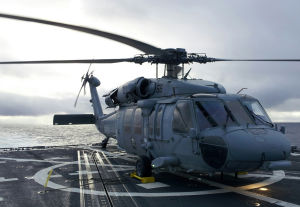 Two Lodi-area Men Spend Day On Destroyer To Learn What Navy Life Is Like: The helicopter that Ryan Sherman and Russ Fields rode 80 miles west of San Diego before landing on a Naval destroyer on Dec. 18, 2012.
 - Photo by Courtesy Photograph
