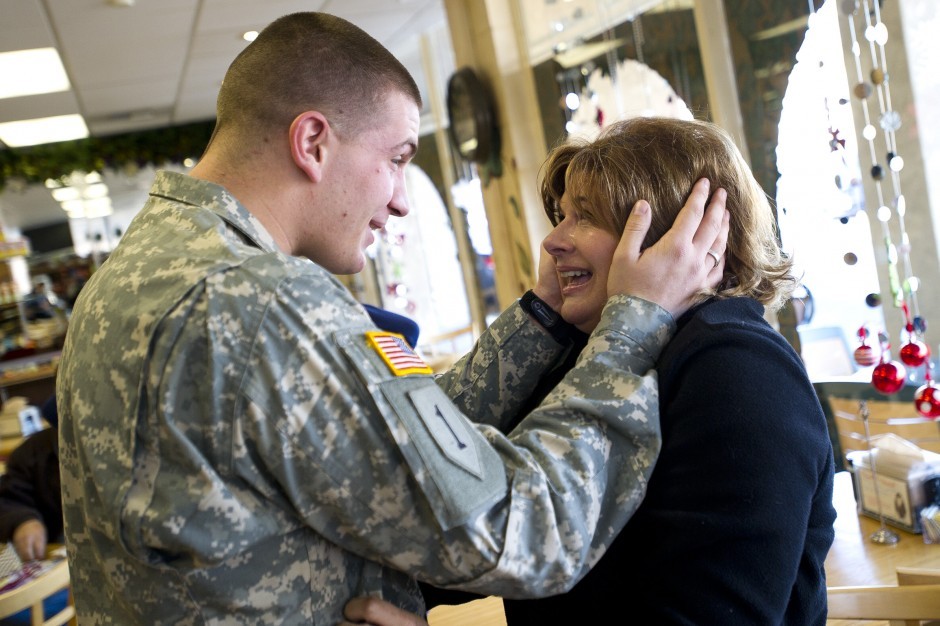 Tears flow as soldier, mom reunite