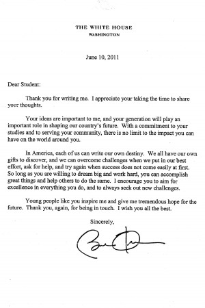 Local student James Henderson writes President Obama — and gets a response