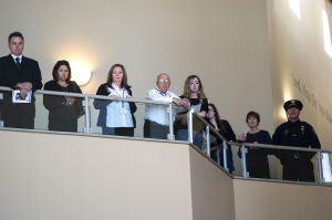 Fallen Galt Police Officer Kevin Tonn Laid To Rest : People watch from the second floor of Adventure Community Church as Galt Police Officer Kevin Tonn’s casket is carried into the building during the funeral service on Monday, Jan. 21, 2013.
 - Photo by Dan Evans/News-Sentinel
