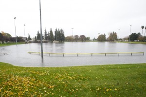 Storm Swamps Lodi: Heavy rain quickly filled up the drainage basin at Kofu Park in Lodi on Friday, Nov. 30, 2012.
 - Photo by Dan Evans/News-Sentinel