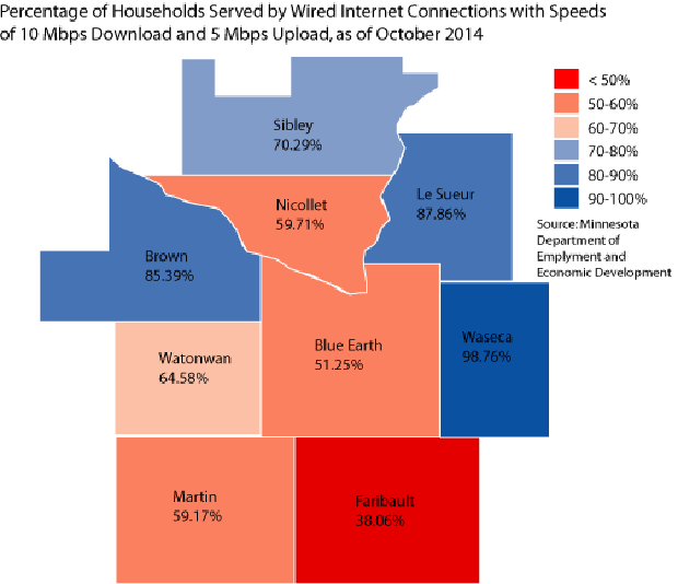 Map of broadband access with only wired connections