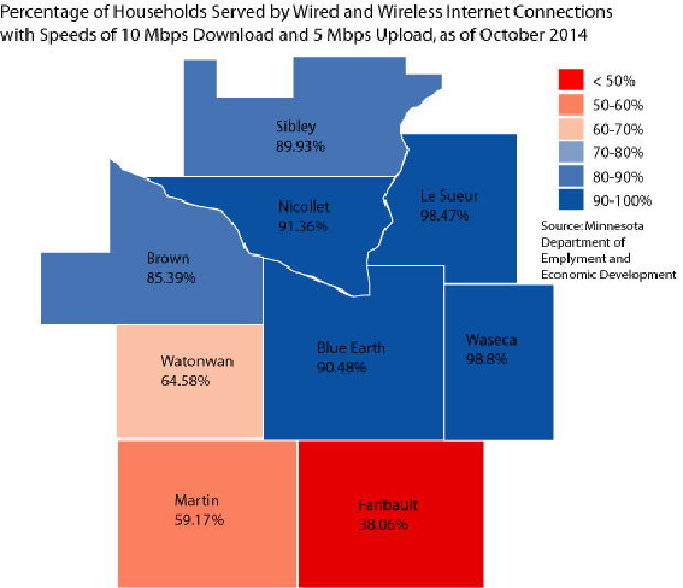 Map of broadband access with mobile and wired connections