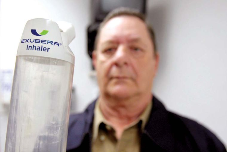 Corydon resident Darrell Barrow has been using the Exubera Inhaler for several months. The new medicine costs nearly $150 a month. - 53d955d934b26.image